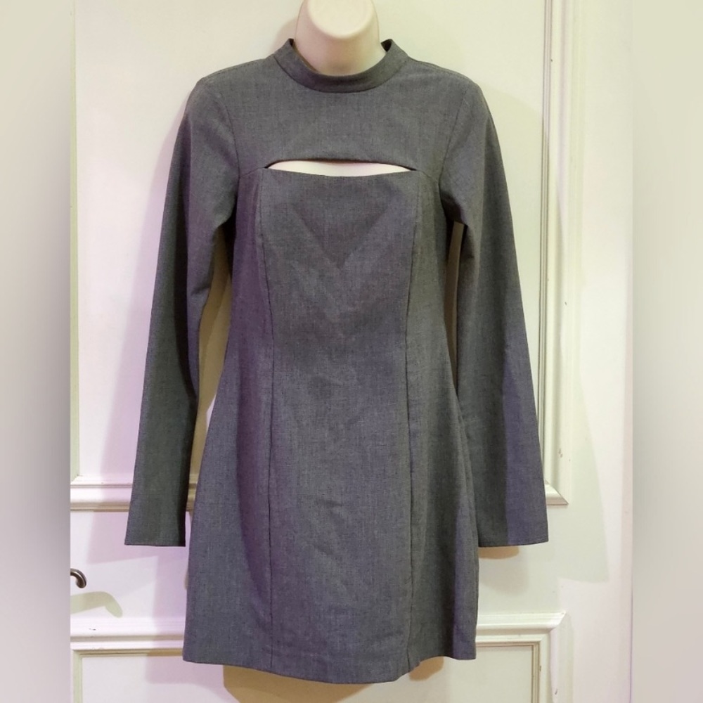 New Zara Grey houndstooth dress with front cutout